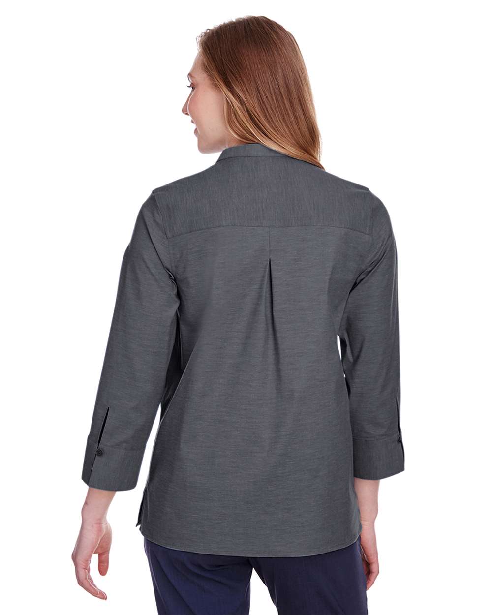 Women's Crown Collection® Stretch Pinpoint Chambra Three-Quarter Sleeve Shirt