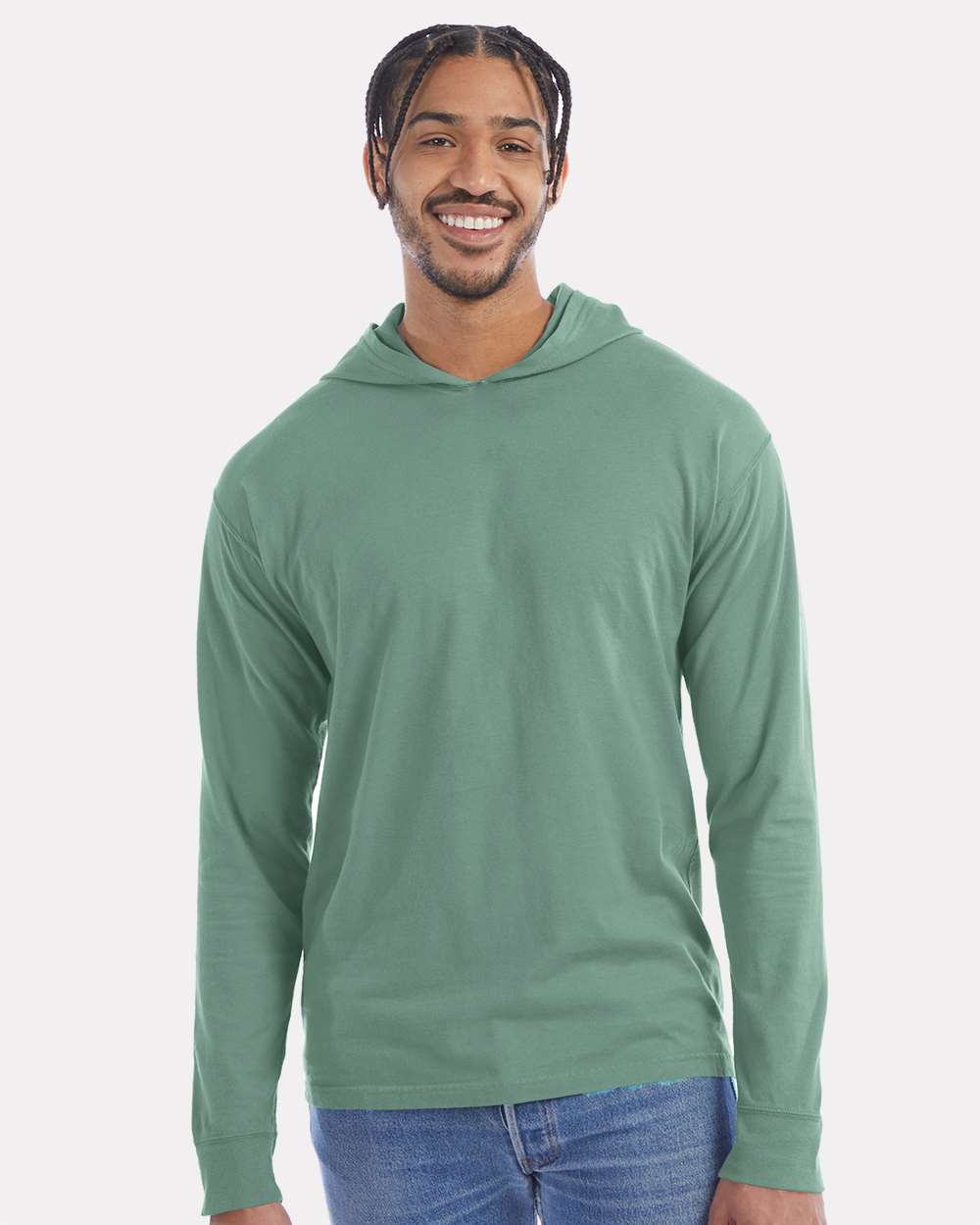 Unisex Garment-Dyed Jersey Hooded Long Sleeve T-Shirt
