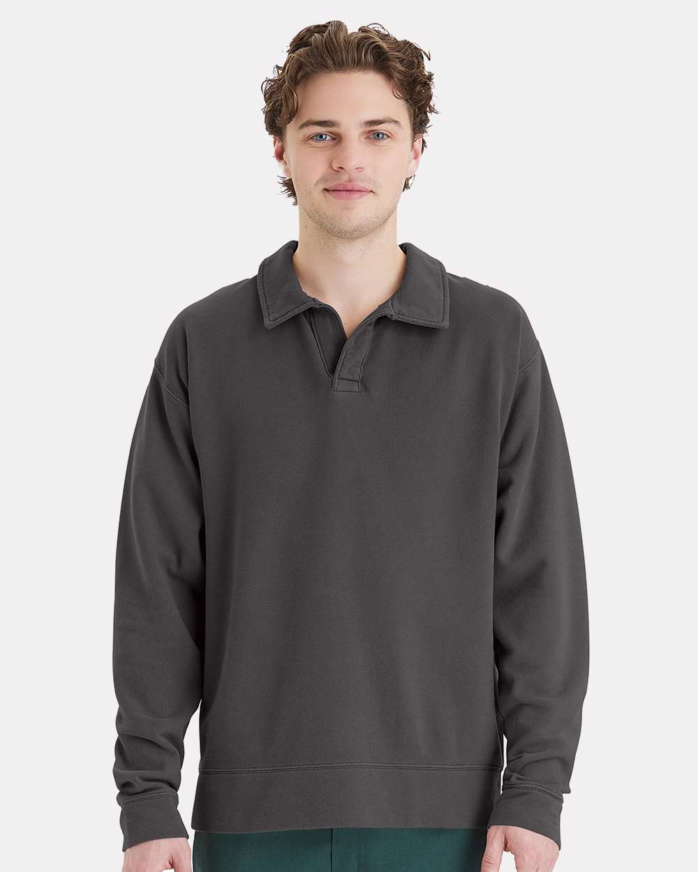 Unisex Garment-Dyed Polo Collar Sweatshirt