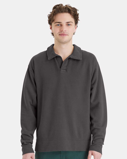 Unisex Garment-Dyed Polo Collar Sweatshirt