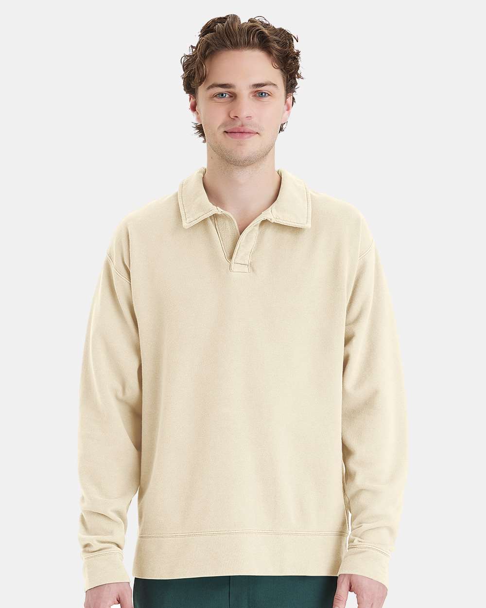 Unisex Garment-Dyed Polo Collar Sweatshirt