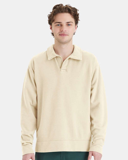Unisex Garment-Dyed Polo Collar Sweatshirt