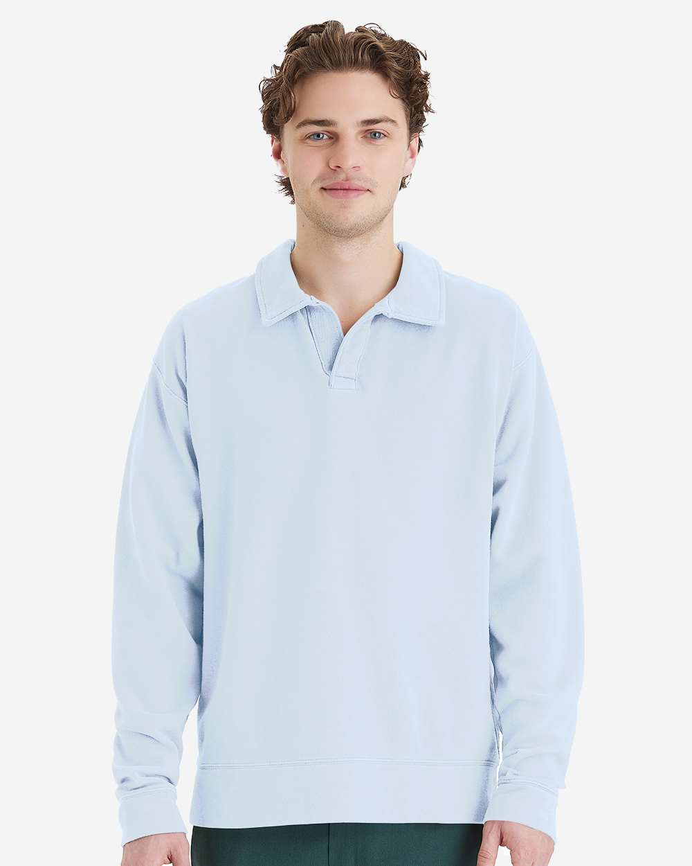 Unisex Garment-Dyed Polo Collar Sweatshirt