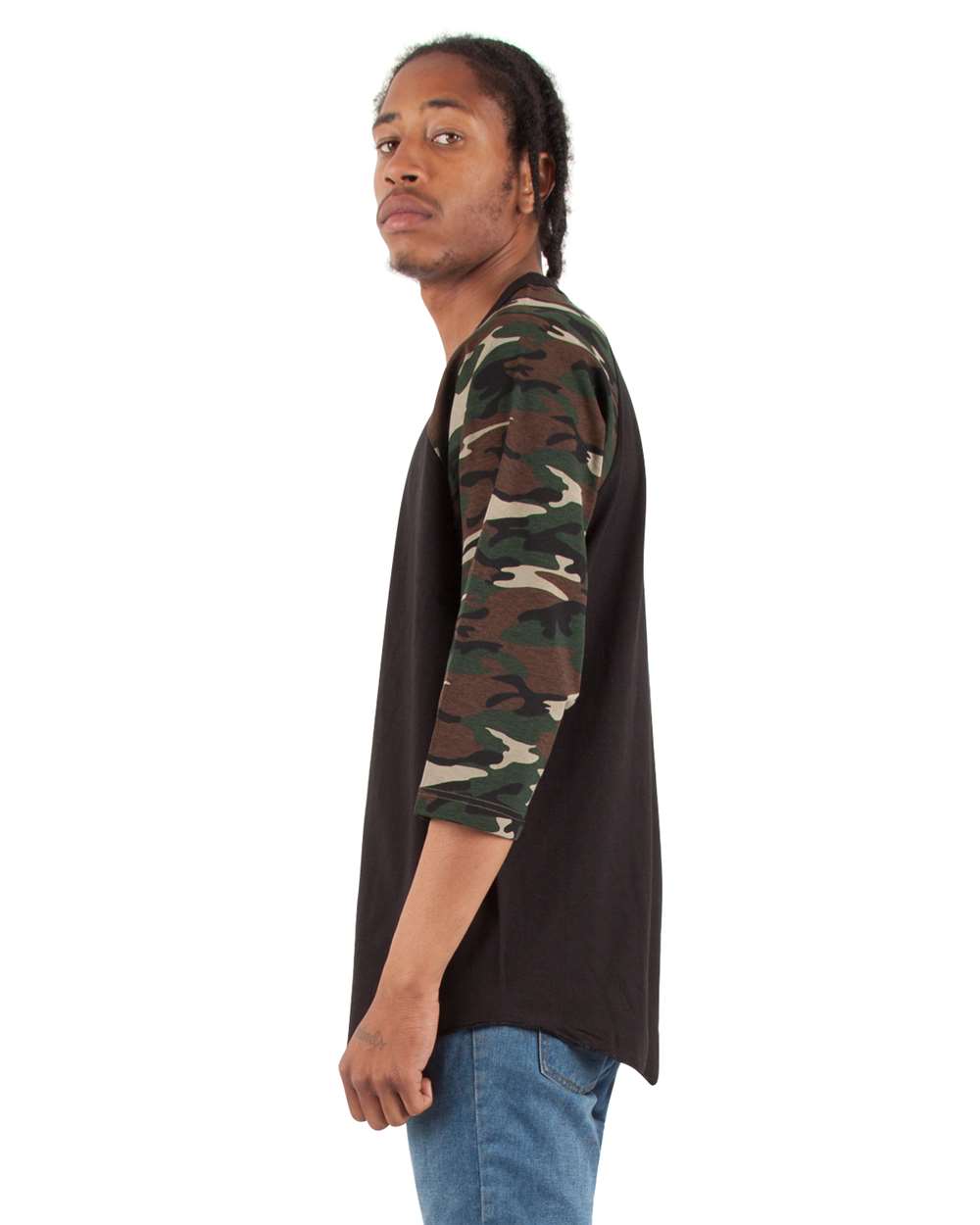 Unisex Three-Quarter Sleeve Camo Raglan T-Shirt