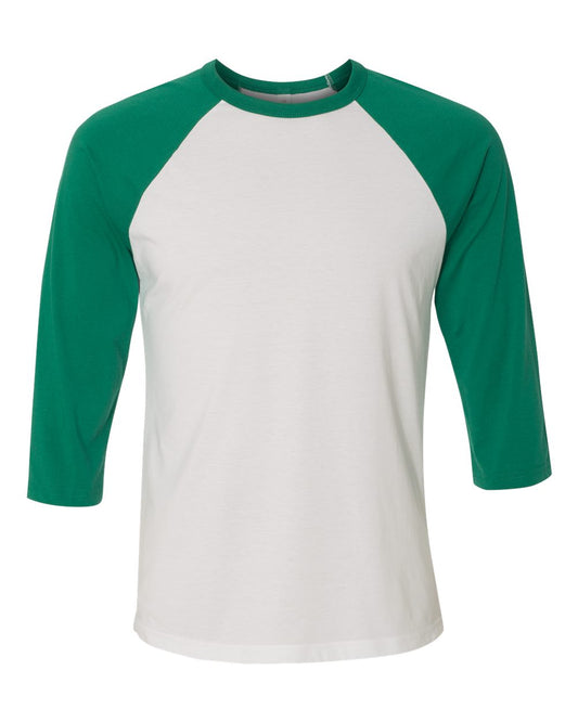 Bella Canvas Unisex 3/4-Sleeve Baseball T-Shirt, Medium, White/Kelly