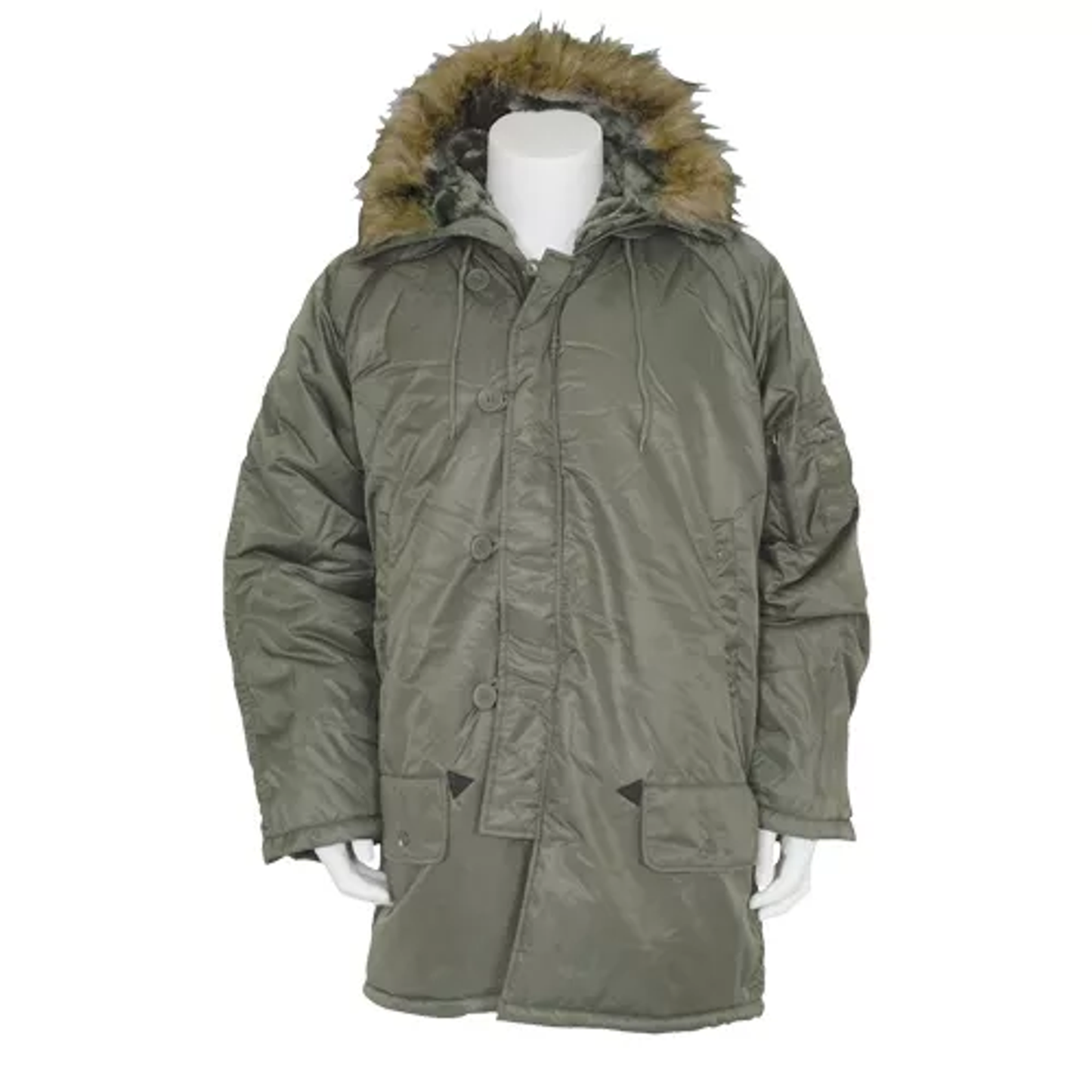 Fox Outdoor Products Men's GI Style N-3B Parka - Water-Repellent Insulated Hooded Mid-Thigh Full-Cut Cold Weather Jacket, SAGE - L